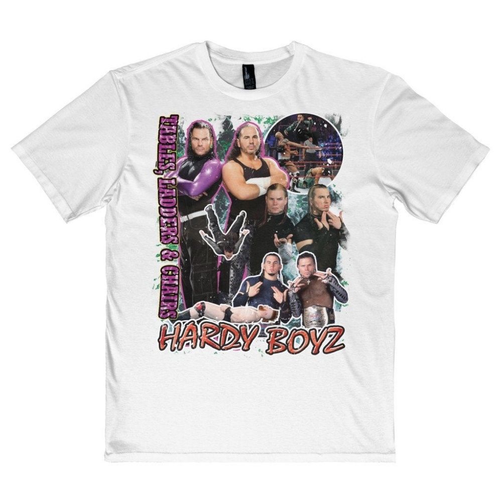 Vintage Style White Hardy Boyz Wrestling Tee Shirt